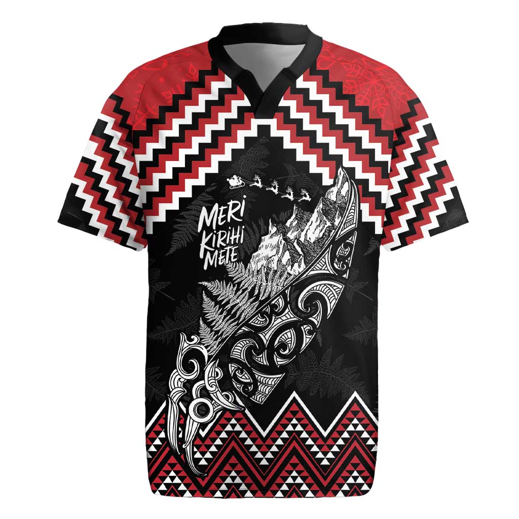 New Zealand Christmas Taniko Poutama Rugby Jersey Mountainscape Maori Fern LT7 Black - Polynesian Pride