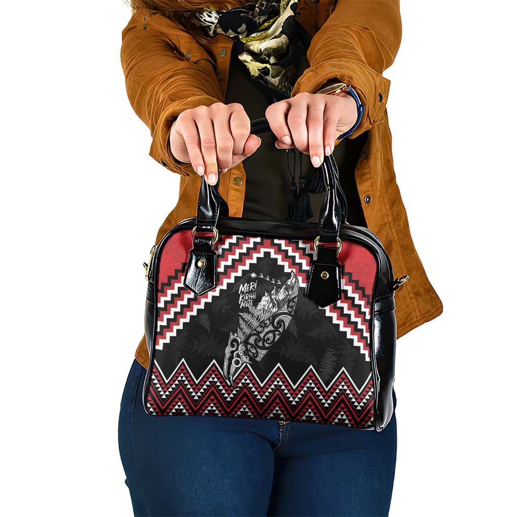 New Zealand Christmas Taniko Poutama Shoulder Handbag Mountainscape Maori Fern LT7 One Size Black - Polynesian Pride