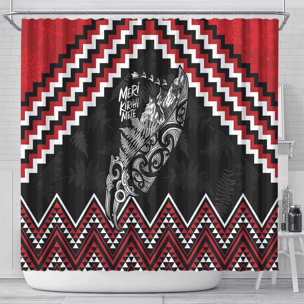 New Zealand Christmas Taniko Poutama Shower Curtain Mountainscape Maori Fern LT7 - Polynesian Pride