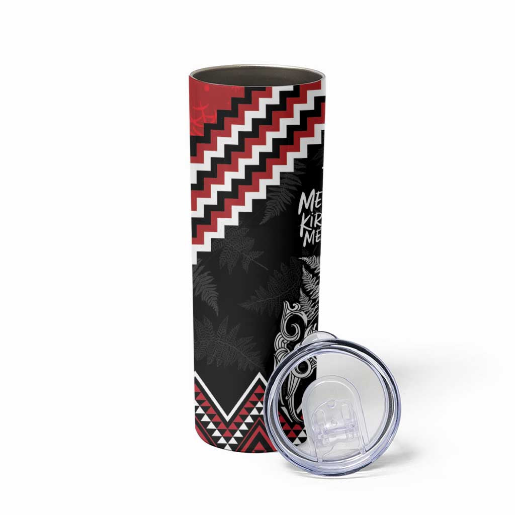 New Zealand Christmas Taniko Poutama Skinny Tumbler Mountainscape Maori Fern LT7 - Polynesian Pride