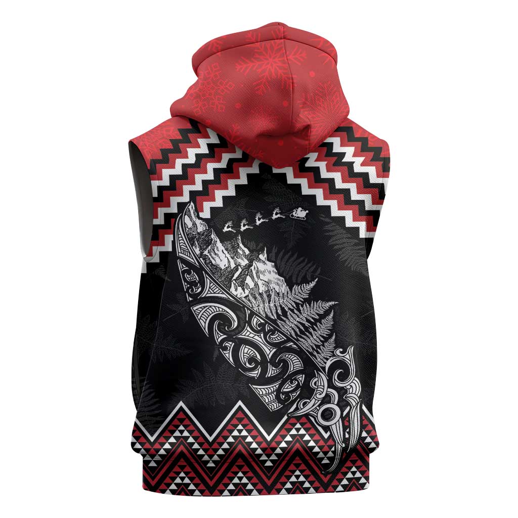 New Zealand Christmas Taniko Poutama Sleeveless Hoodie Mountainscape Maori Fern LT7 - Polynesian Pride