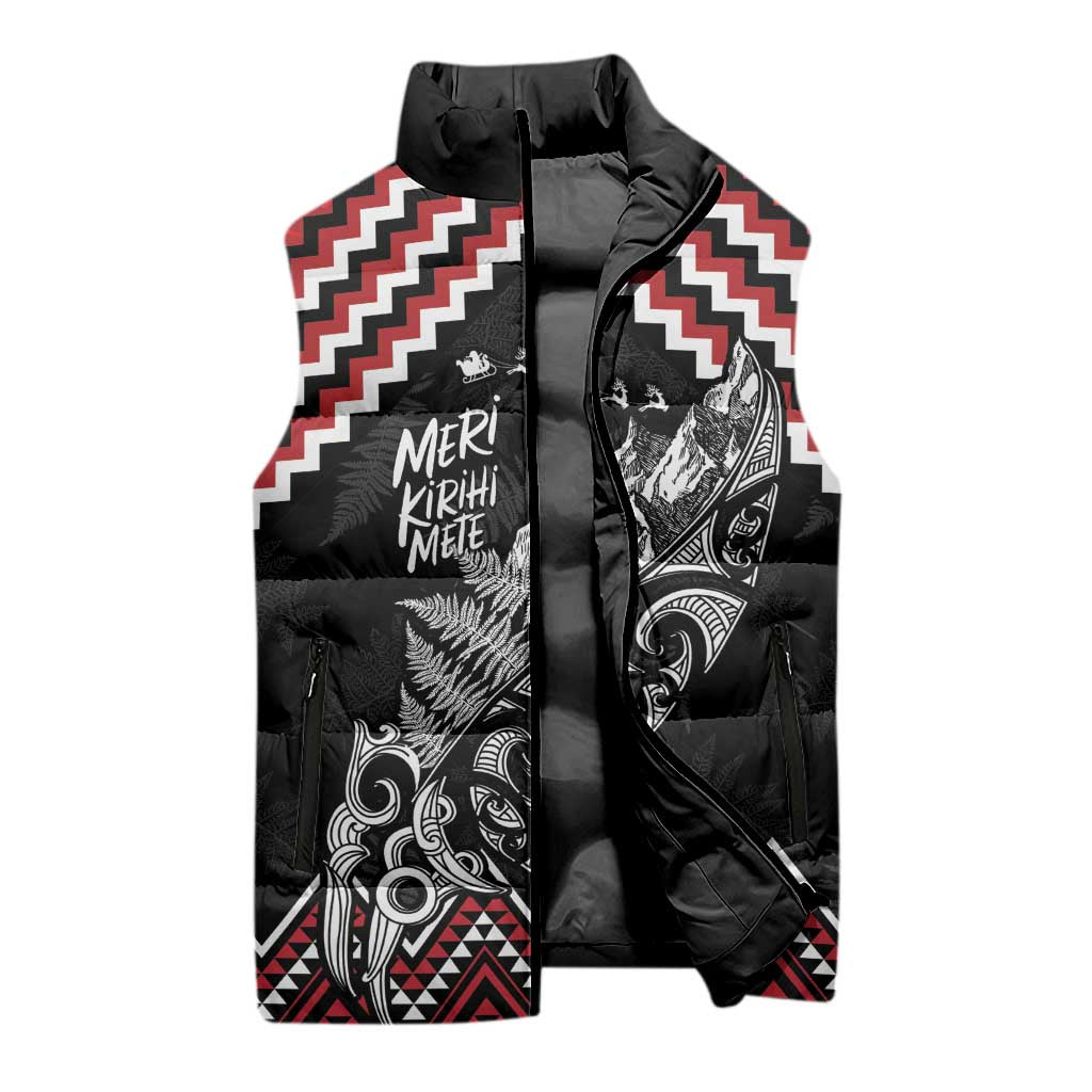 New Zealand Christmas Taniko Poutama Sleeveless Puffer Jacket Mountainscape Maori Fern LT7 - Polynesian Pride