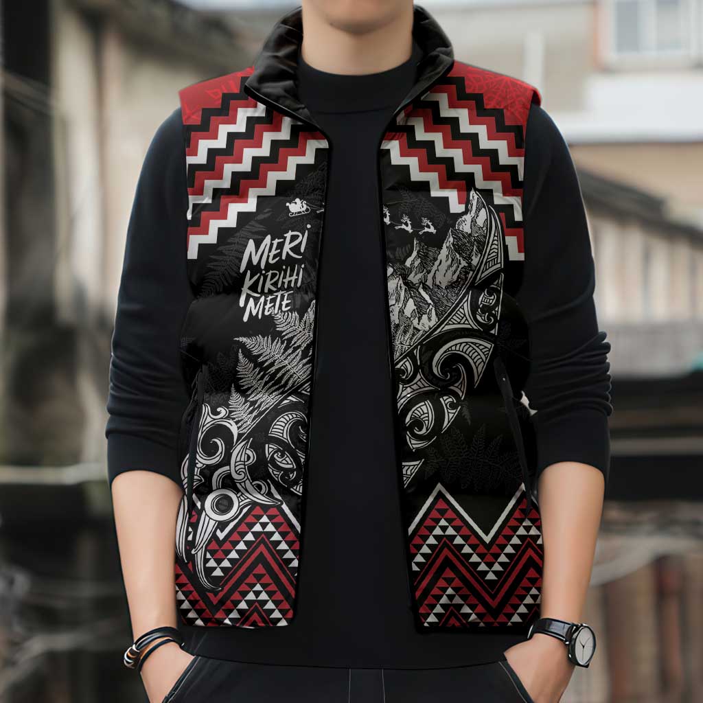 New Zealand Christmas Taniko Poutama Sleeveless Puffer Jacket Mountainscape Maori Fern LT7 - Polynesian Pride