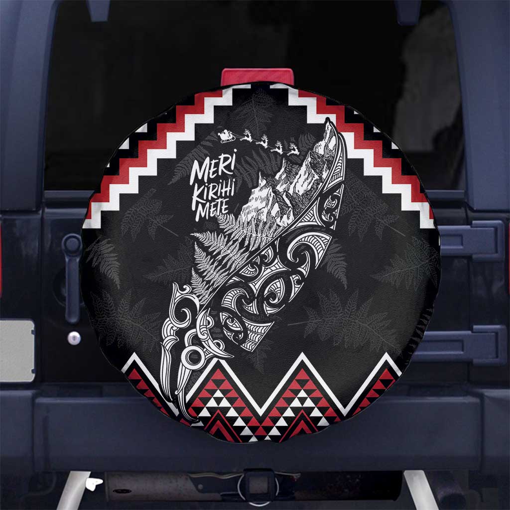 New Zealand Christmas Taniko Poutama Spare Tire Cover Mountainscape Maori Fern LT7 No hole Black - Polynesian Pride