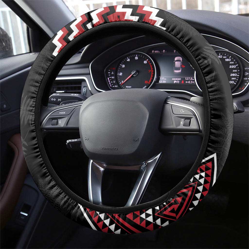 New Zealand Christmas Taniko Poutama Steering Wheel Cover Mountainscape Maori Fern LT7 - Polynesian Pride