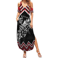 New Zealand Christmas Taniko Poutama Summer Maxi Dress Mountainscape Maori Fern LT7 Women Black - Polynesian Pride