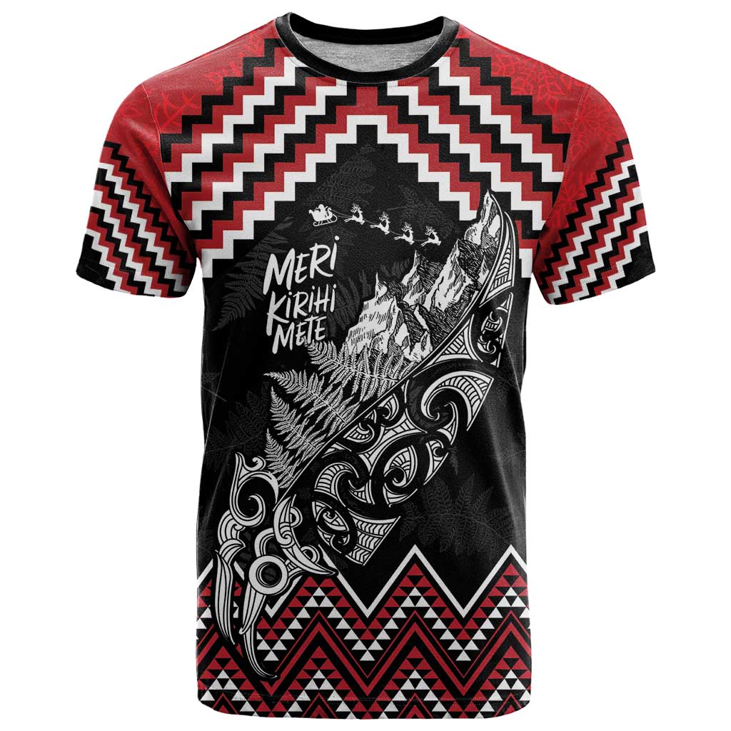 New Zealand Christmas Taniko Poutama T Shirt Mountainscape Maori Fern LT7 Black - Polynesian Pride