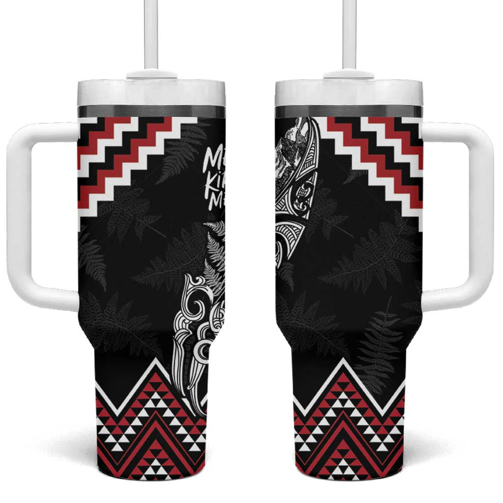 New Zealand Christmas Taniko Poutama Tumbler With Handle Mountainscape Maori Fern LT7 One Size: 40 oz Black - Polynesian Pride