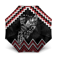 New Zealand Christmas Taniko Poutama Umbrella Mountainscape Maori Fern LT7 One Size Folded 11.42 inch Opened Diameter 37.4 inch Black - Polynesian Pride