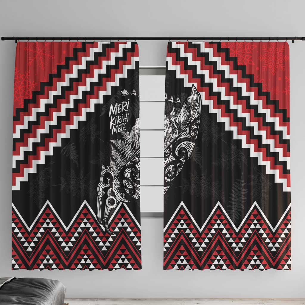 New Zealand Christmas Taniko Poutama Window Curtain Mountainscape Maori Fern LT7 With Hooks Black - Polynesian Pride