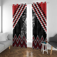 New Zealand Christmas Taniko Poutama Window Curtain Mountainscape Maori Fern LT7 With Grommets Black - Polynesian Pride