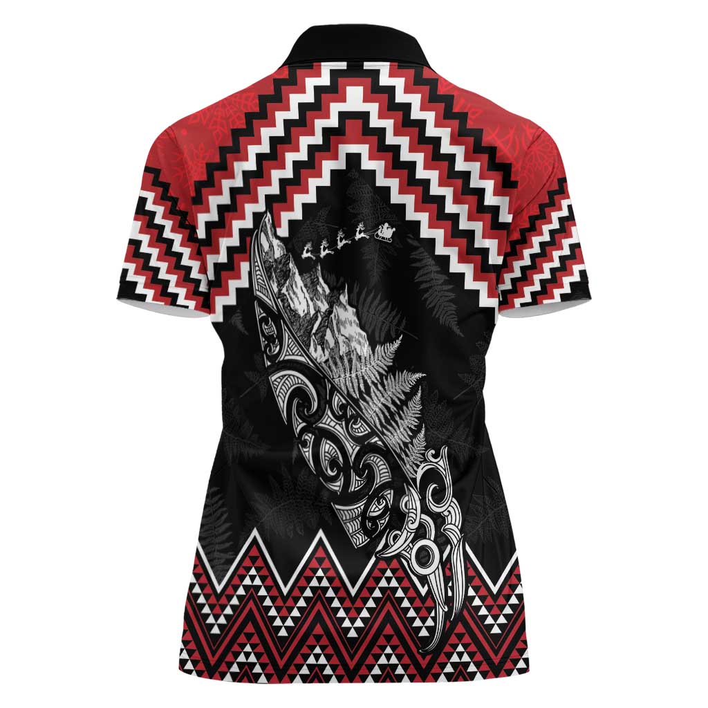 New Zealand Christmas Taniko Poutama Women Polo Shirt Mountainscape Maori Fern - Polynesian Pride