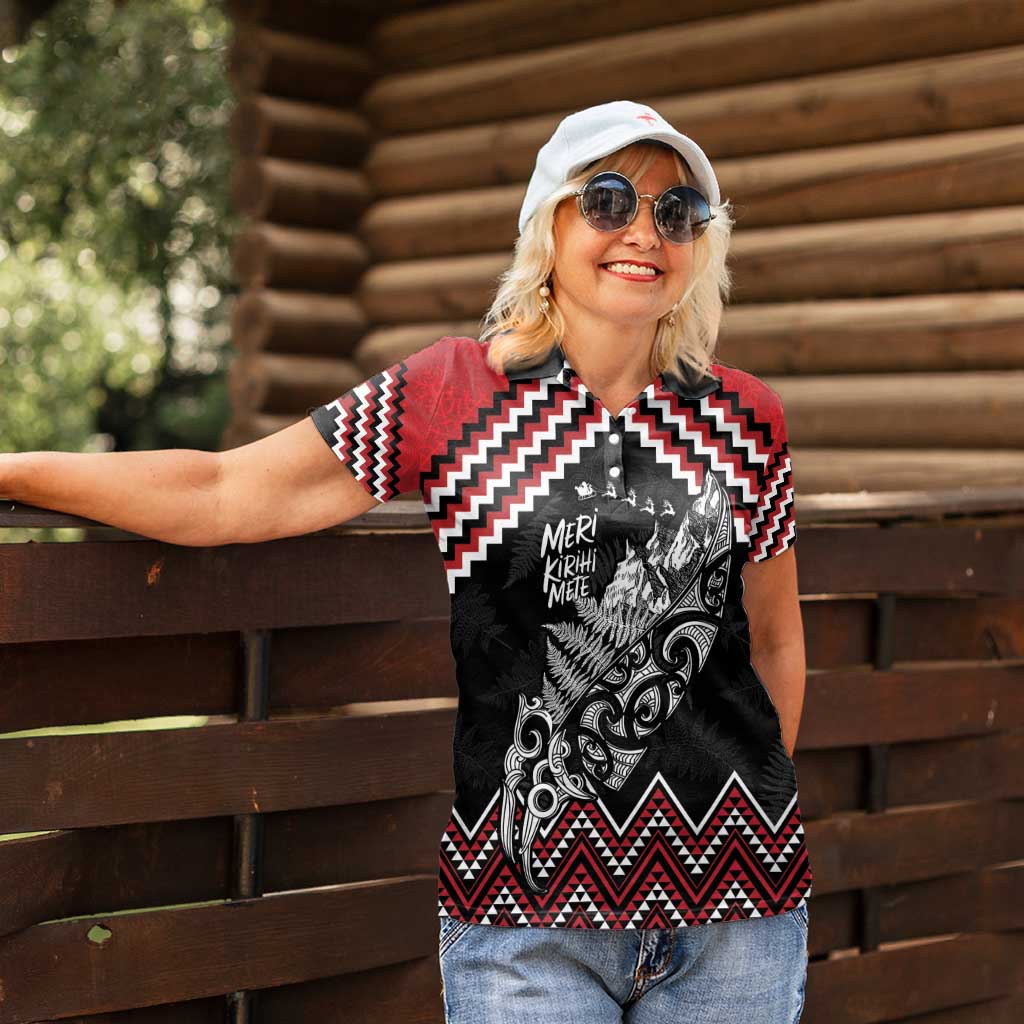 New Zealand Christmas Taniko Poutama Women Polo Shirt Mountainscape Maori Fern - Polynesian Pride