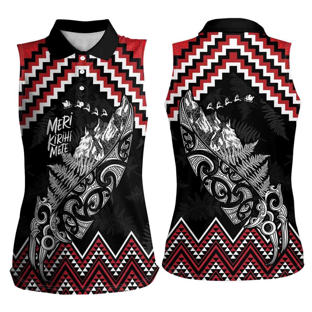 New Zealand Christmas Taniko Poutama Women Sleeveless Polo Shirt Mountainscape Maori Fern LT7 - Polynesian Pride