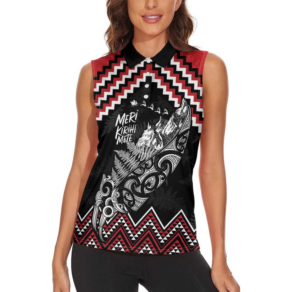 New Zealand Christmas Taniko Poutama Women Sleeveless Polo Shirt Mountainscape Maori Fern LT7 - Polynesian Pride
