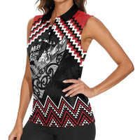 New Zealand Christmas Taniko Poutama Women Sleeveless Polo Shirt Mountainscape Maori Fern LT7 - Polynesian Pride