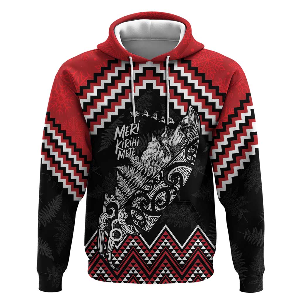 New Zealand Christmas Taniko Poutama Zip Hoodie Mountainscape Maori Fern LT7 Pullover Hoodie Black - Polynesian Pride