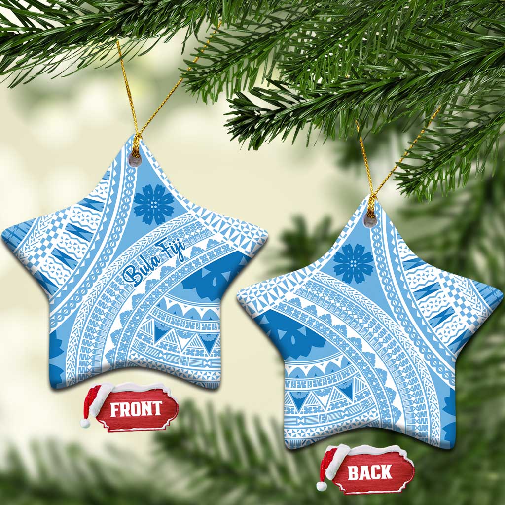 Bula Fiji Classic Masi Tapa Ceramic Ornament Turquoise - Polynesian Pride