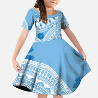 Bula Fiji Classic Masi Tapa Family Matching Off Shoulder Maxi Dress and Hawaiian Shirt Turquoise LT7 Daughter's Dress Turquoise - Polynesian Pride