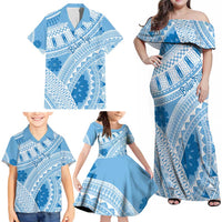 Bula Fiji Classic Masi Tapa Family Matching Off Shoulder Maxi Dress and Hawaiian Shirt Turquoise LT7 - Polynesian Pride