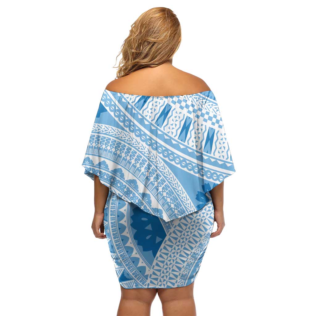 Bula Fiji Classic Masi Tapa Family Matching Off Shoulder Short Dress and Hawaiian Shirt Turquoise LT7 - Polynesian Pride