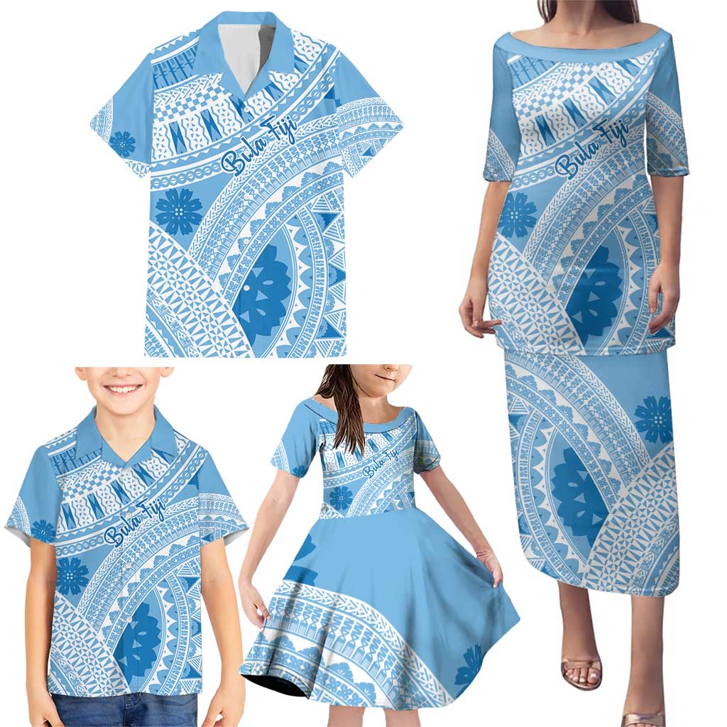 Bula Fiji Classic Masi Tapa Family Matching Puletasi and Hawaiian Shirt Turquoise LT7 - Polynesian Pride
