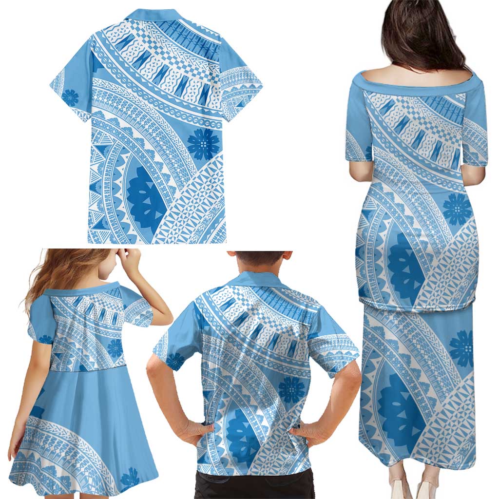 Bula Fiji Classic Masi Tapa Family Matching Puletasi and Hawaiian Shirt Turquoise LT7 - Polynesian Pride
