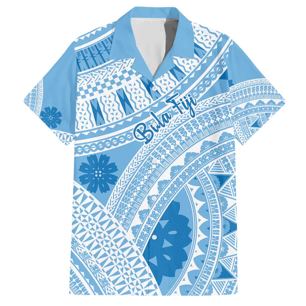 Bula Fiji Classic Masi Tapa Family Matching Puletasi and Hawaiian Shirt Turquoise LT7 Dad's Shirt - Short Sleeve Turquoise - Polynesian Pride