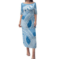 Bula Fiji Classic Masi Tapa Family Matching Puletasi and Hawaiian Shirt Turquoise LT7 Mom's Dress Turquoise - Polynesian Pride