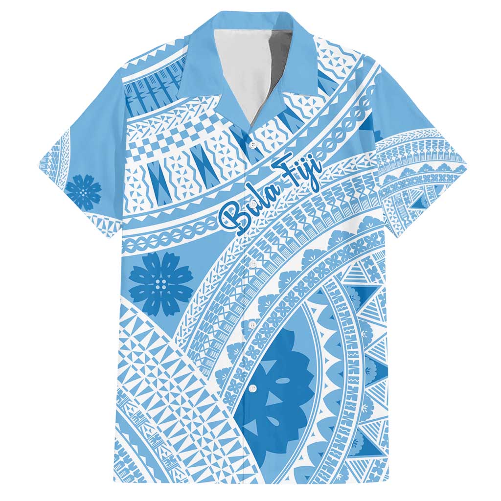 Bula Fiji Classic Masi Tapa Family Matching Short Sleeve Bodycon Dress and Hawaiian Shirt Turquoise LT7 Dad's Shirt - Short Sleeve Turquoise - Polynesian Pride