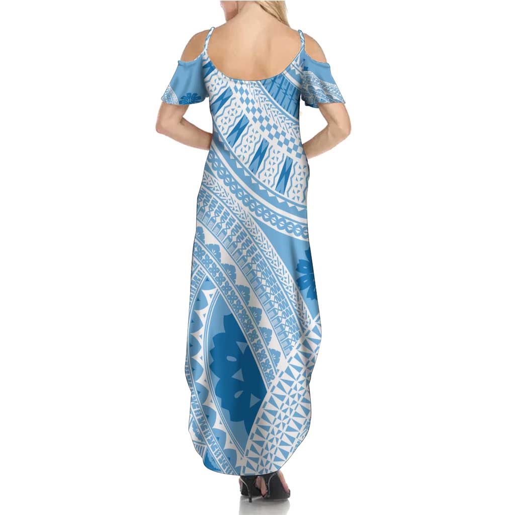 Bula Fiji Classic Masi Tapa Family Matching Summer Maxi Dress and Hawaiian Shirt Turquoise LT7 - Polynesian Pride