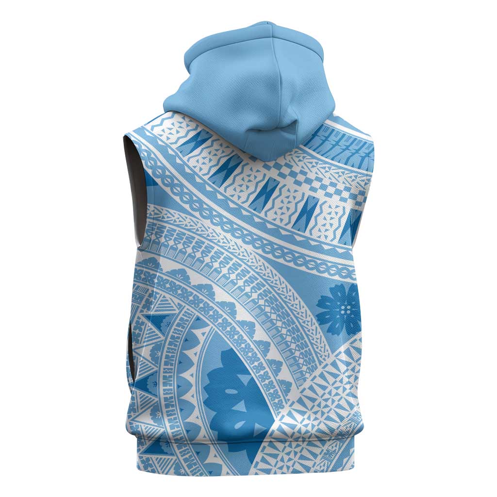 Bula Fiji Classic Masi Tapa Sleeveless Zip Hoodie Turquoise - Polynesian Pride