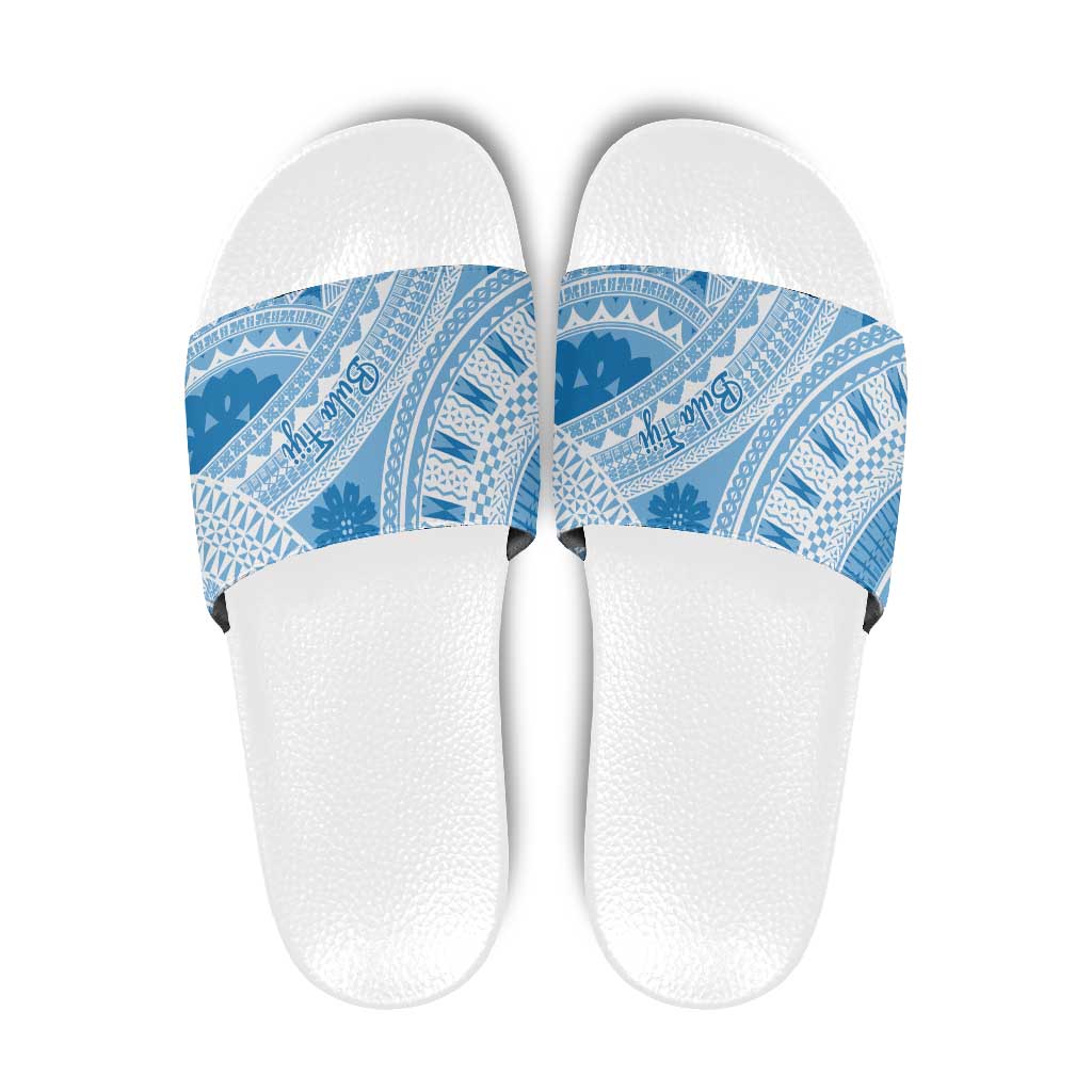 Bula Fiji Classic Masi Tapa Slide Sandals Turquoise - Polynesian Pride