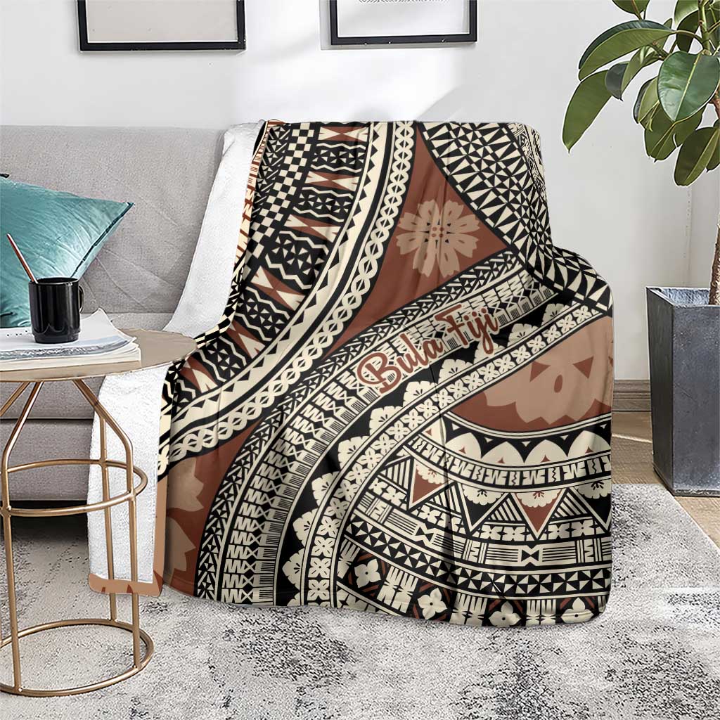 Bula Fiji Classic Masi Tapa Blanket Vintage Brown - Polynesian Pride