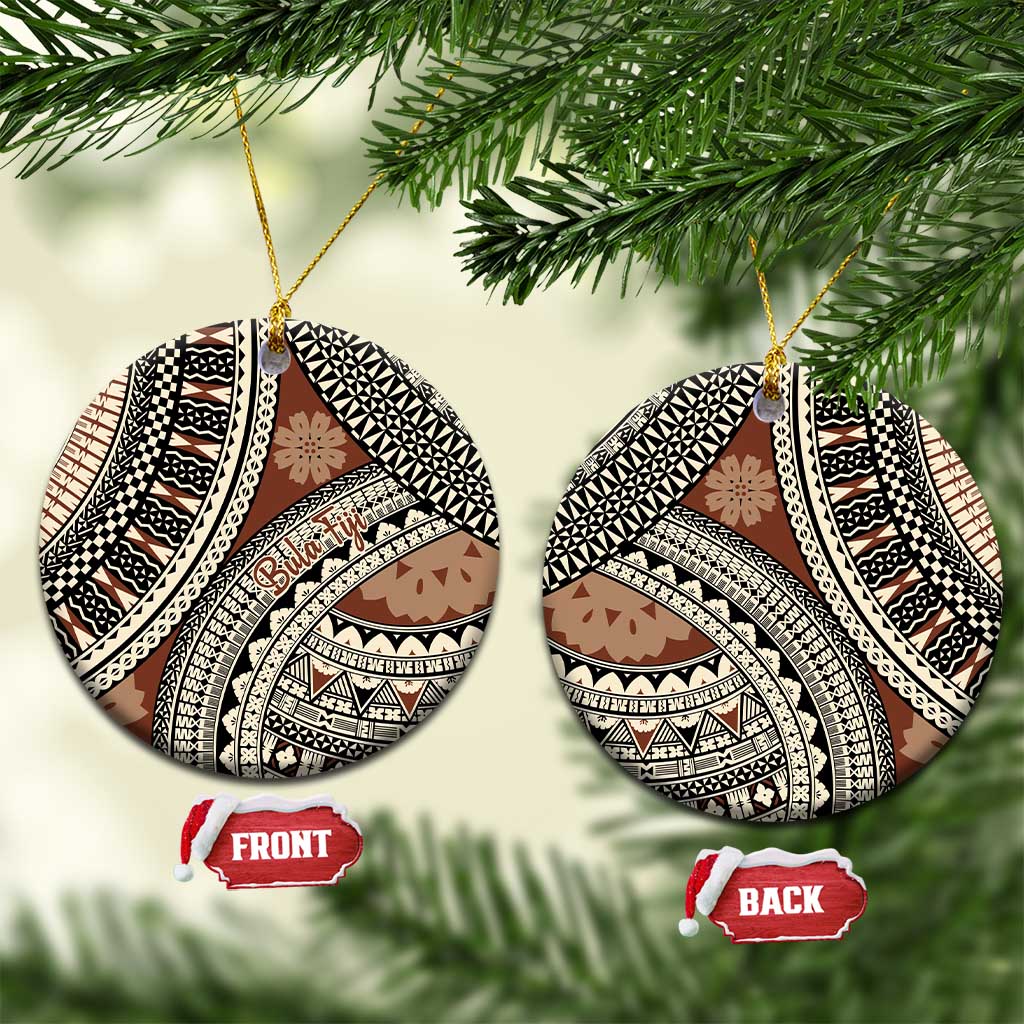 Bula Fiji Classic Masi Tapa Ceramic Ornament Vintage Brown - Polynesian Pride