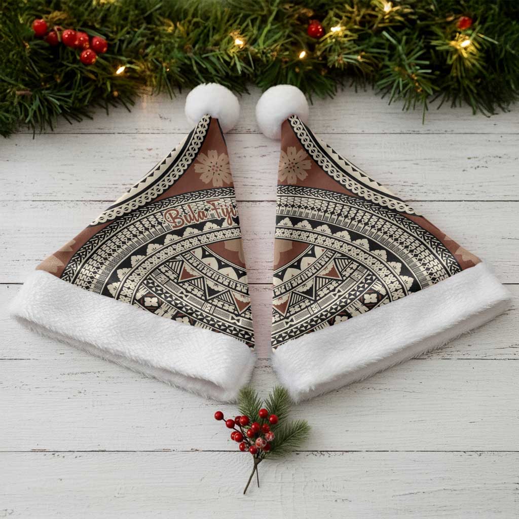 Bula Fiji Classic Masi Tapa Christmas Santa Hat Vintage Brown - Polynesian Pride