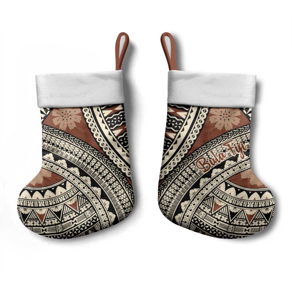 Bula Fiji Classic Masi Tapa Christmas Stocking Vintage Brown - Polynesian Pride