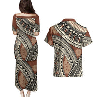 Bula Fiji Classic Masi Tapa Couples Matching Puletasi and Hawaiian Shirt Vintage Brown LT7 - Polynesian Pride