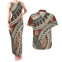 Bula Fiji Classic Masi Tapa Couples Matching Tank Maxi Dress and Hawaiian Shirt Vintage Brown LT7 Brown - Polynesian Pride