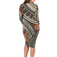 Bula Fiji Classic Masi Tapa Family Matching Long Sleeve Bodycon Dress and Hawaiian Shirt Vintage Brown LT7 - Polynesian Pride