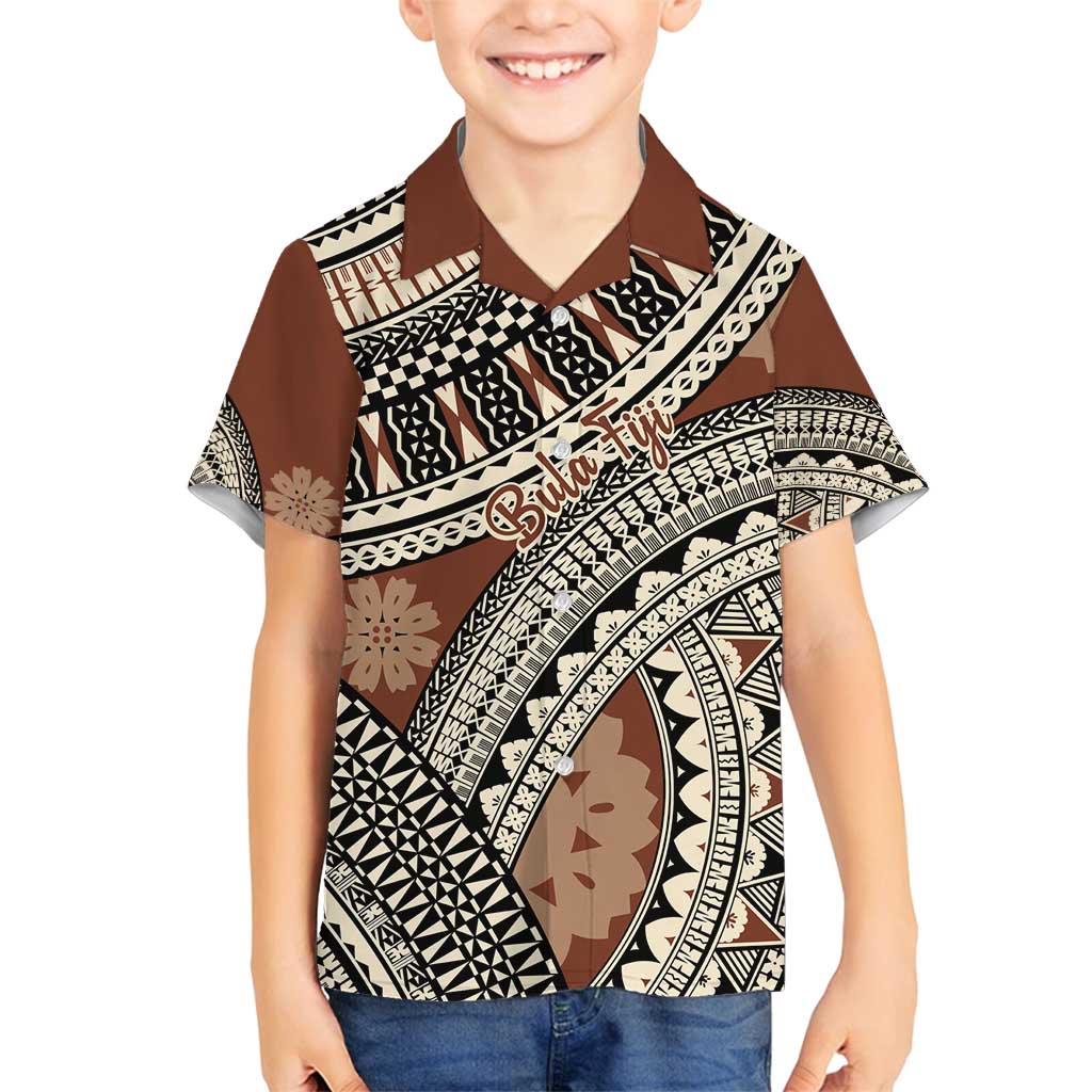 Bula Fiji Classic Masi Tapa Family Matching Long Sleeve Bodycon Dress and Hawaiian Shirt Vintage Brown LT7 Son's Shirt Brown - Polynesian Pride