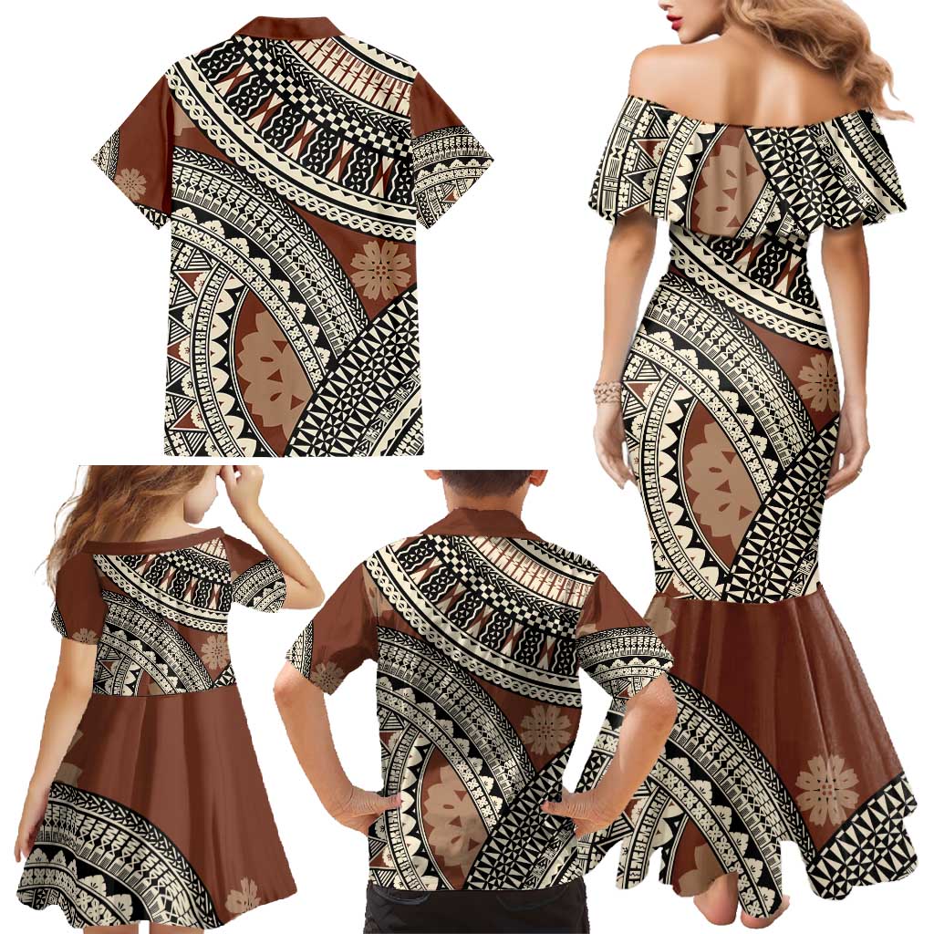 Bula Fiji Classic Masi Tapa Family Matching Mermaid Dress and Hawaiian Shirt Vintage Brown LT7 - Polynesian Pride