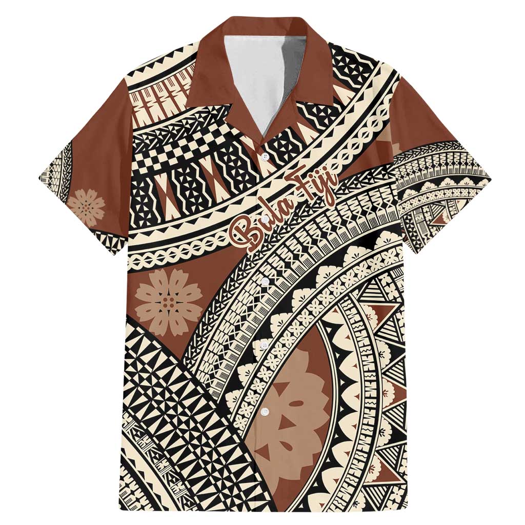 Bula Fiji Classic Masi Tapa Family Matching Mermaid Dress and Hawaiian Shirt Vintage Brown LT7 Dad's Shirt - Short Sleeve Brown - Polynesian Pride