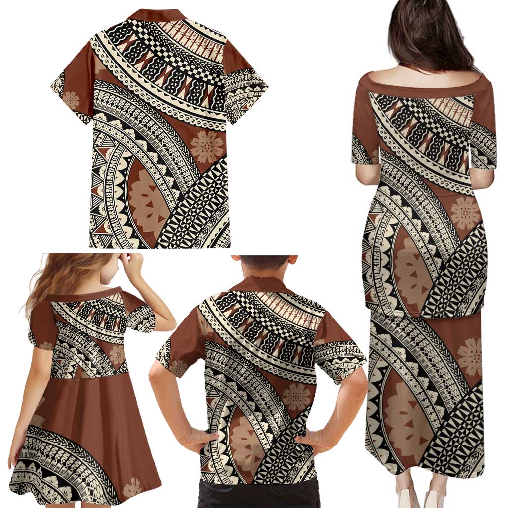 Bula Fiji Classic Masi Tapa Family Matching Puletasi and Hawaiian Shirt Vintage Brown LT7 - Polynesian Pride