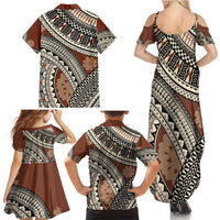 Bula Fiji Classic Masi Tapa Family Matching Summer Maxi Dress and Hawaiian Shirt Vintage Brown LT7 - Polynesian Pride