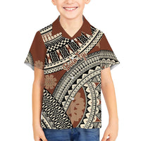 Bula Fiji Classic Masi Tapa Family Matching Summer Maxi Dress and Hawaiian Shirt Vintage Brown LT7 Son's Shirt Brown - Polynesian Pride