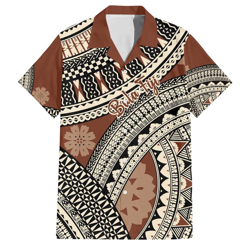 Bula Fiji Classic Masi Tapa Family Matching Tank Maxi Dress and Hawaiian Shirt Vintage Brown LT7 Dad's Shirt - Short Sleeve Brown - Polynesian Pride