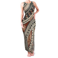 Bula Fiji Classic Masi Tapa Family Matching Tank Maxi Dress and Hawaiian Shirt Vintage Brown LT7 Mom's Dress Brown - Polynesian Pride