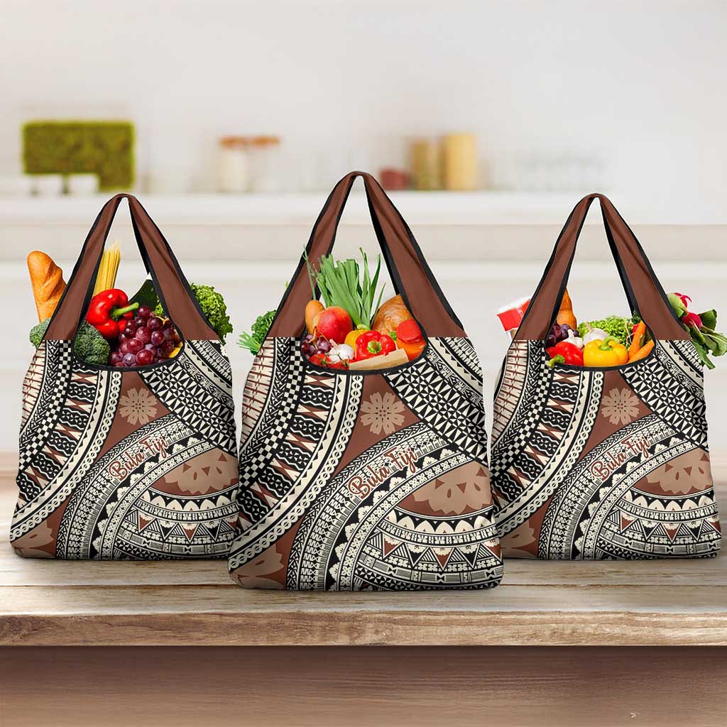 Bula Fiji Classic Masi Tapa Grocery Bag Vintage Brown - Polynesian Pride