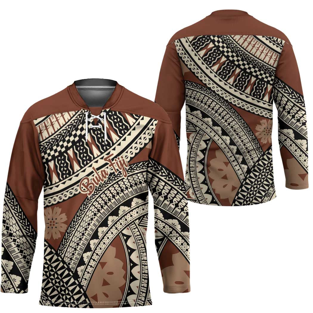 Bula Fiji Classic Masi Tapa Hockey Jersey Vintage Brown - Polynesian Pride